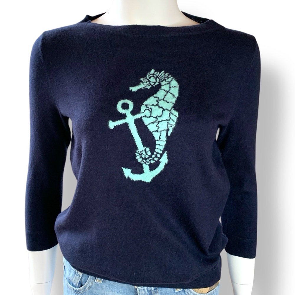 Talbots Nautical Seahorse Anchor Intarsia Sweater Navy MP Coastal